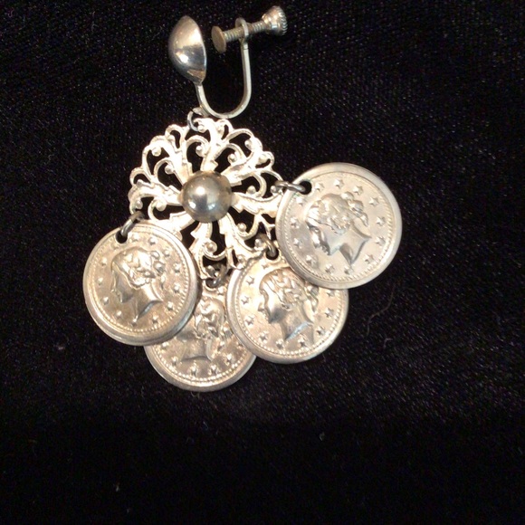Silver-toned Coin Clip-on Earrings - Picture 4 of 6